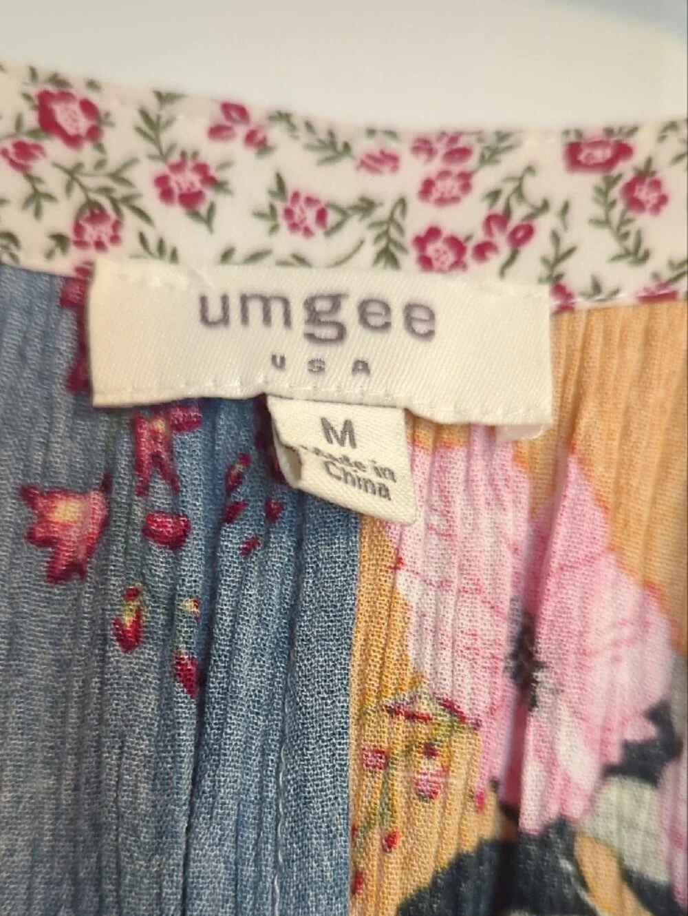 Umgee Mixed Floral Patchwork Dress - Blue & Mustard